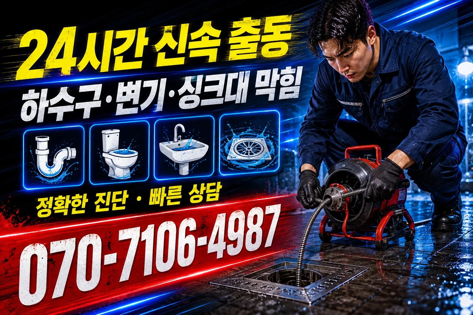 쾌적배관 네온 하수구 관통 작업 서비스 안내